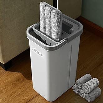 Mop and Bucket with Wringer Set, Hands Free Flat Floor Mop and Bucket, with 5 Washable Microfiber Pads, Wet and Dry Use, Floor Cleaning System