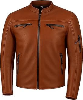 REVOLT Men's Motorcycle Jacket, Natural Buffalo Leather, CE Armor - Ventilation, Cruiser Motorbiker Touring Biker Tan XXL