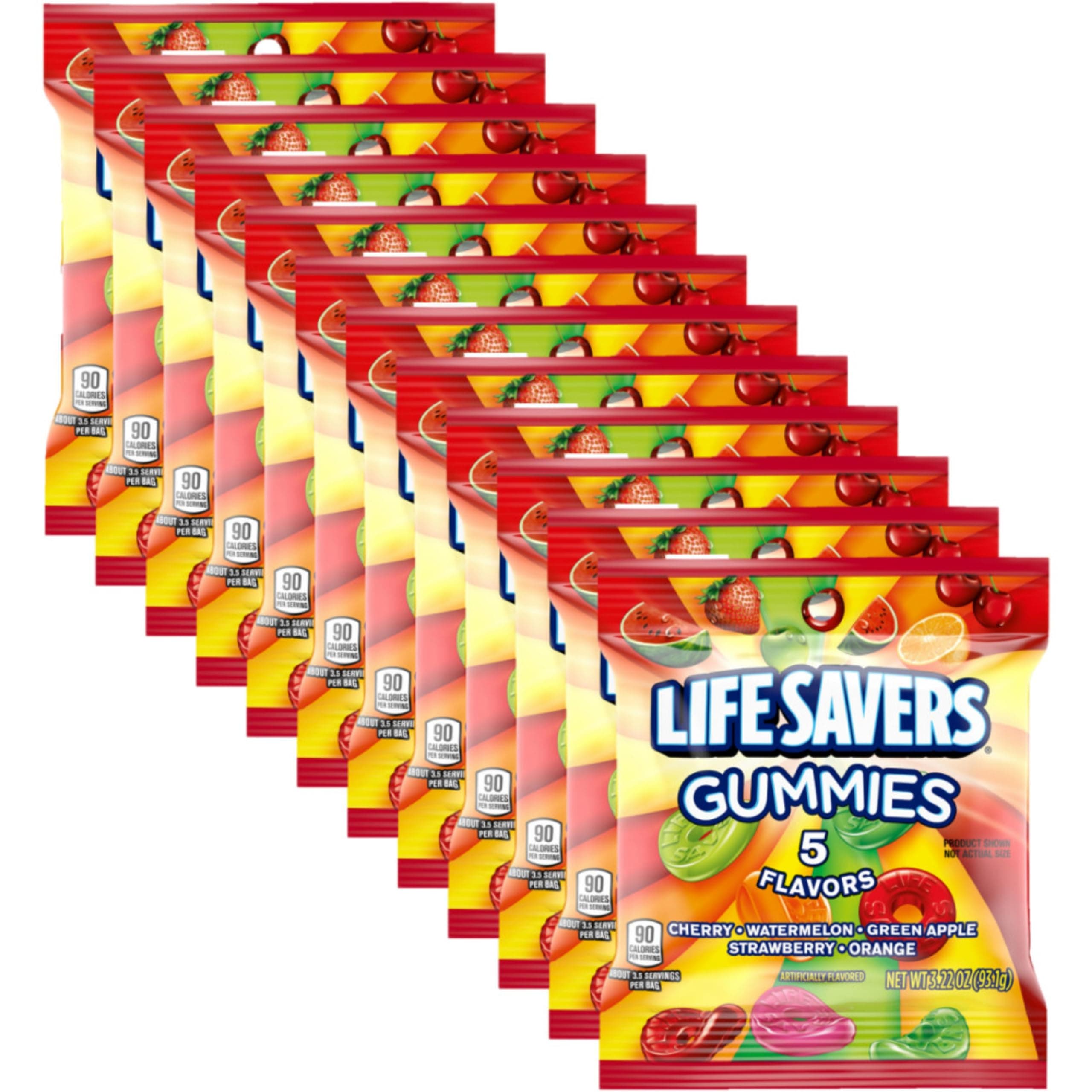 5 Flavors Gummy Candy, 3.22 oz Bag (Pack of 12)