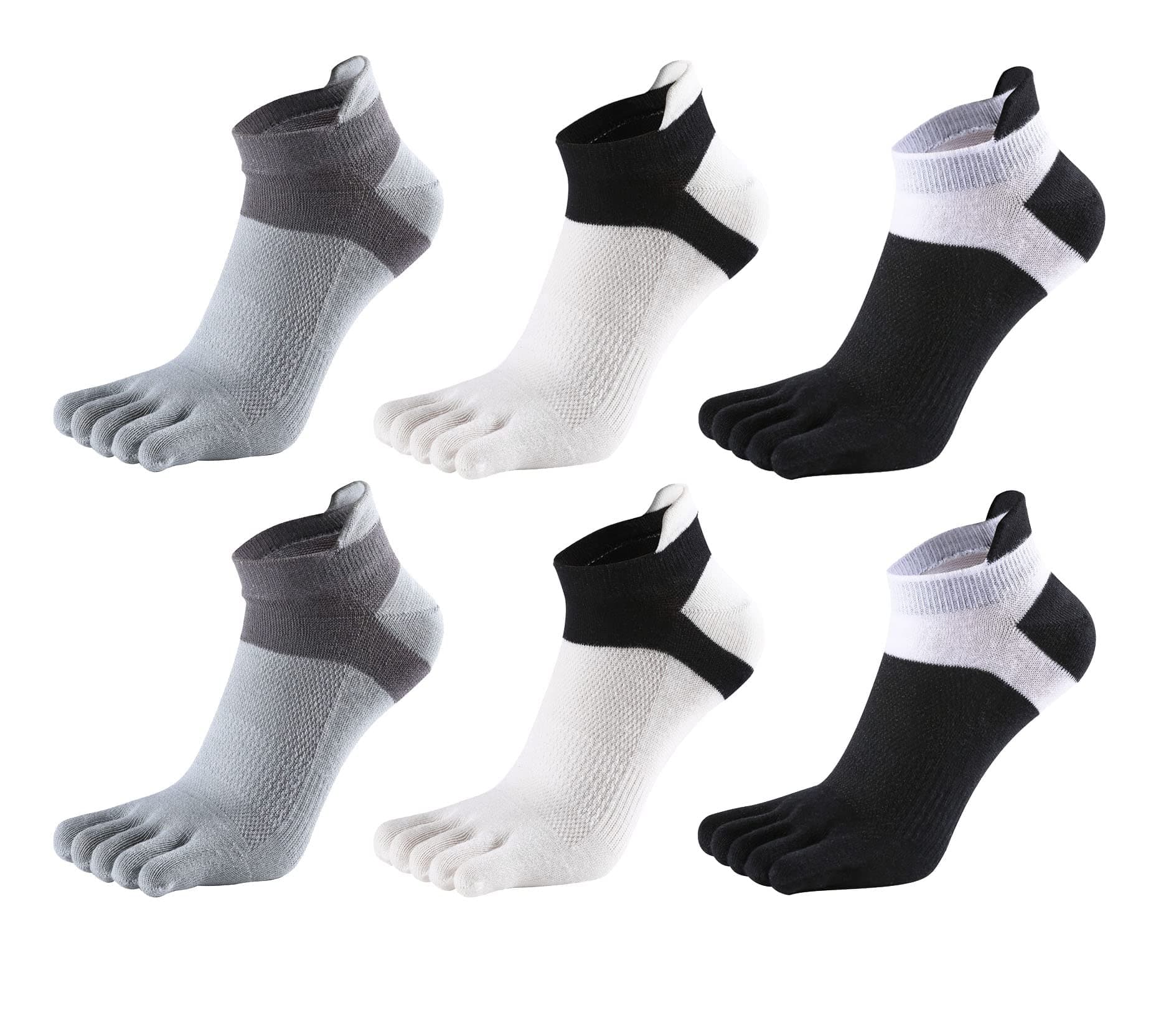 Men Toe Socks No Show Low Cut Athletic Wicking Cotton 5 Finger Split Toe 6 Pack