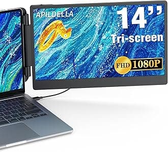 14'' 1080P Portable Dual Monitor Extender for Laptops - USB C and HDMI, Plug-Play for Dual Display on Mac and Windows, Fits 13''-17.3'' Laptops