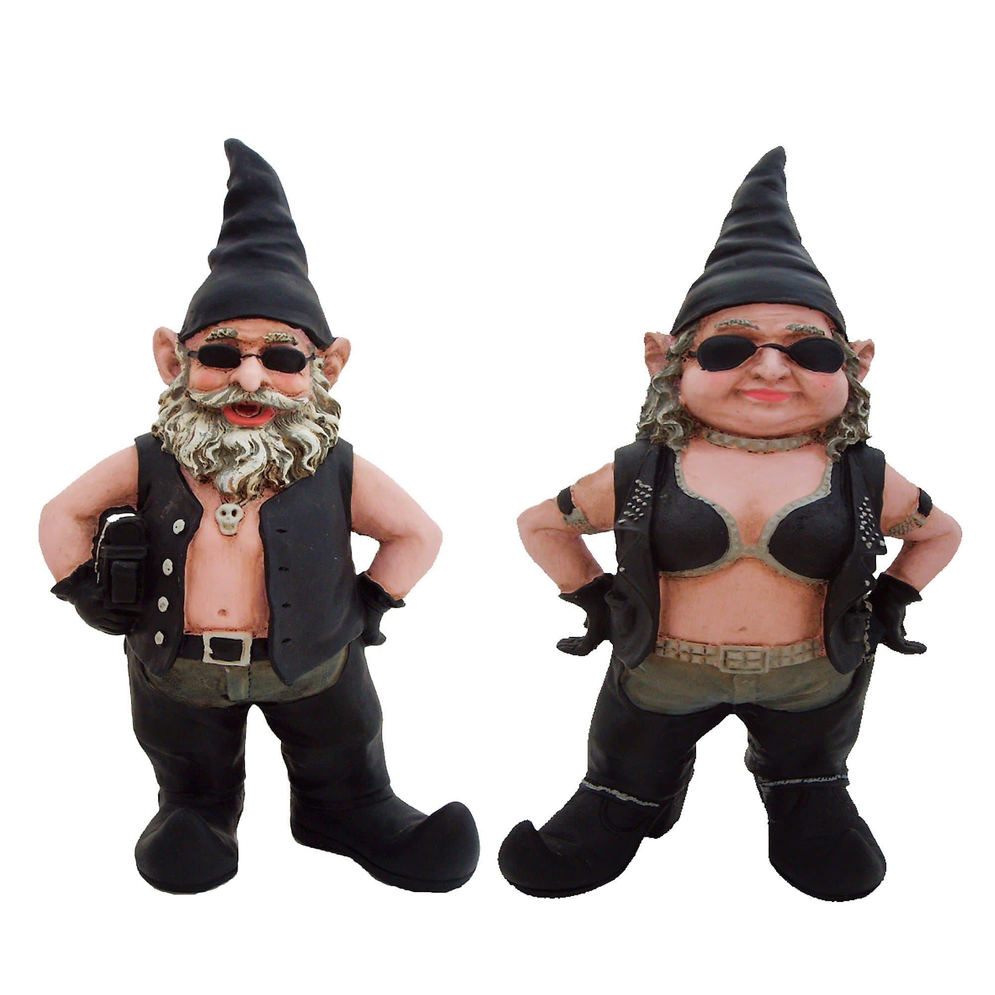 Nowaday Gnomes - "Biker Dude & Babe The 8.5" H Biker Gnomes in Leather Motorcycle Riding Gear Home & Garden Gnome Figurine