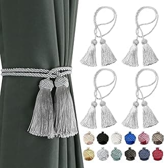 BEL AVENIR 4 Pack Curtain Tiebacks Handmade Decorative Curtain Holdbacks Rope with Tassel- Silver