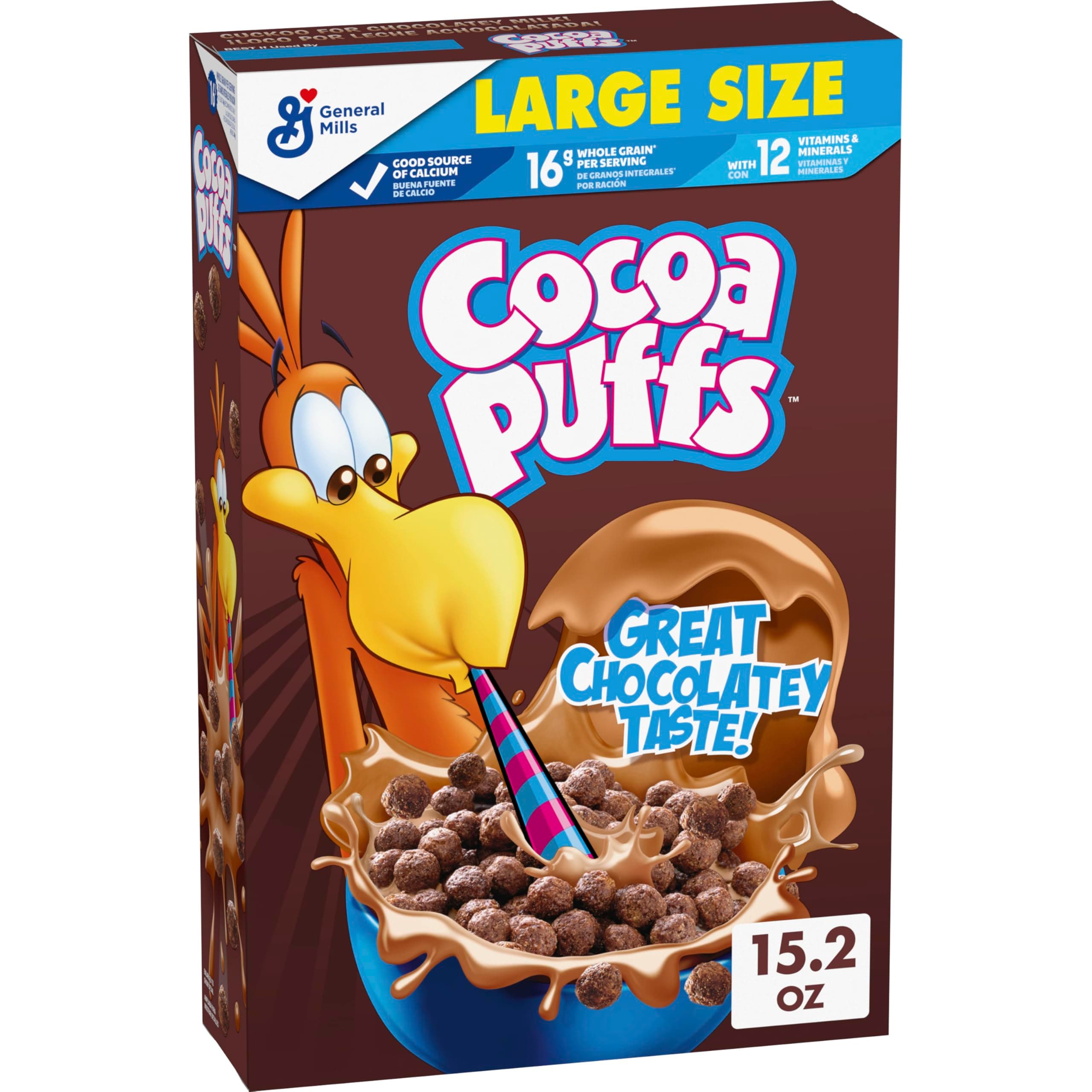 Cocoa Puffs, Chocolatey Breakfast Cereal, Made with Whole Grain, Large Size, 15.2 oz