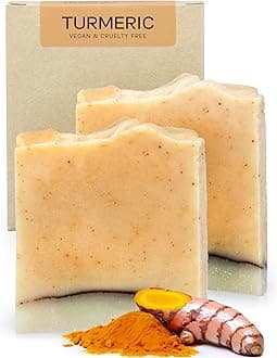 AUTHENTIC BATH & SOAPNatural Cold Processed - Turmeric Soap Bar - Radiant Skin, Soothes Eczema & Psoriasis, no Sulfates or Parabens, for Face and Body. (Pack of 2) 120 gr Each