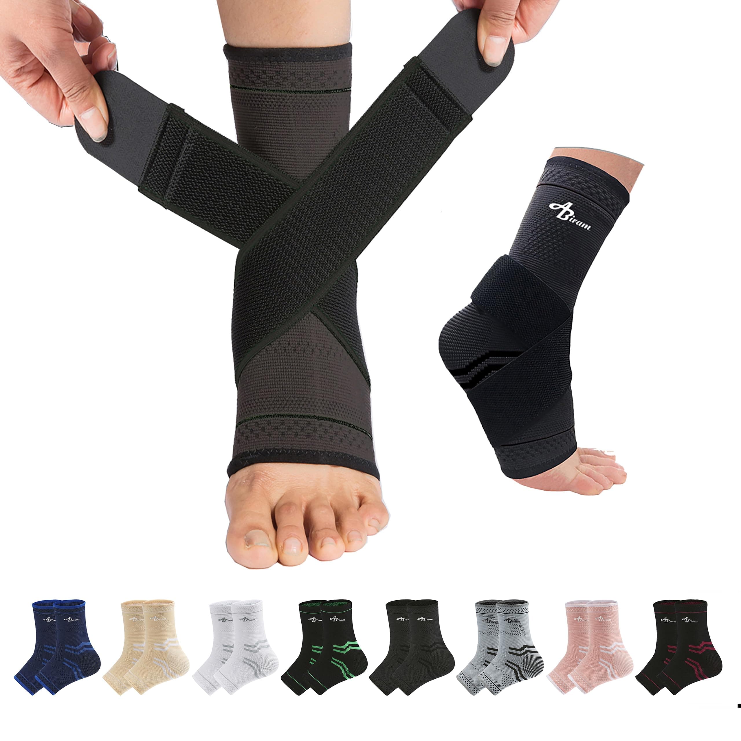 ABIRAM Ankle Brace for Men & Women - Adjustable Support & Compression Sleeve with Wrap for Sprained Ankle, Plantar Fasciitis, Achilles Tendonitis - Breathable Guard for Running, Sports, Recovery