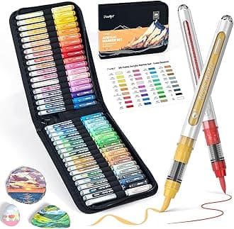 JusArt Acrylic Marker Pen, Set of 36 Colors, Water-Based, Sparkling, Bold, Acrylic Paint, Large Capacity, Illustration, Write on Cloths, Glass, Plastic, Stones, Wood, Ceramics, Metal, Color Markers