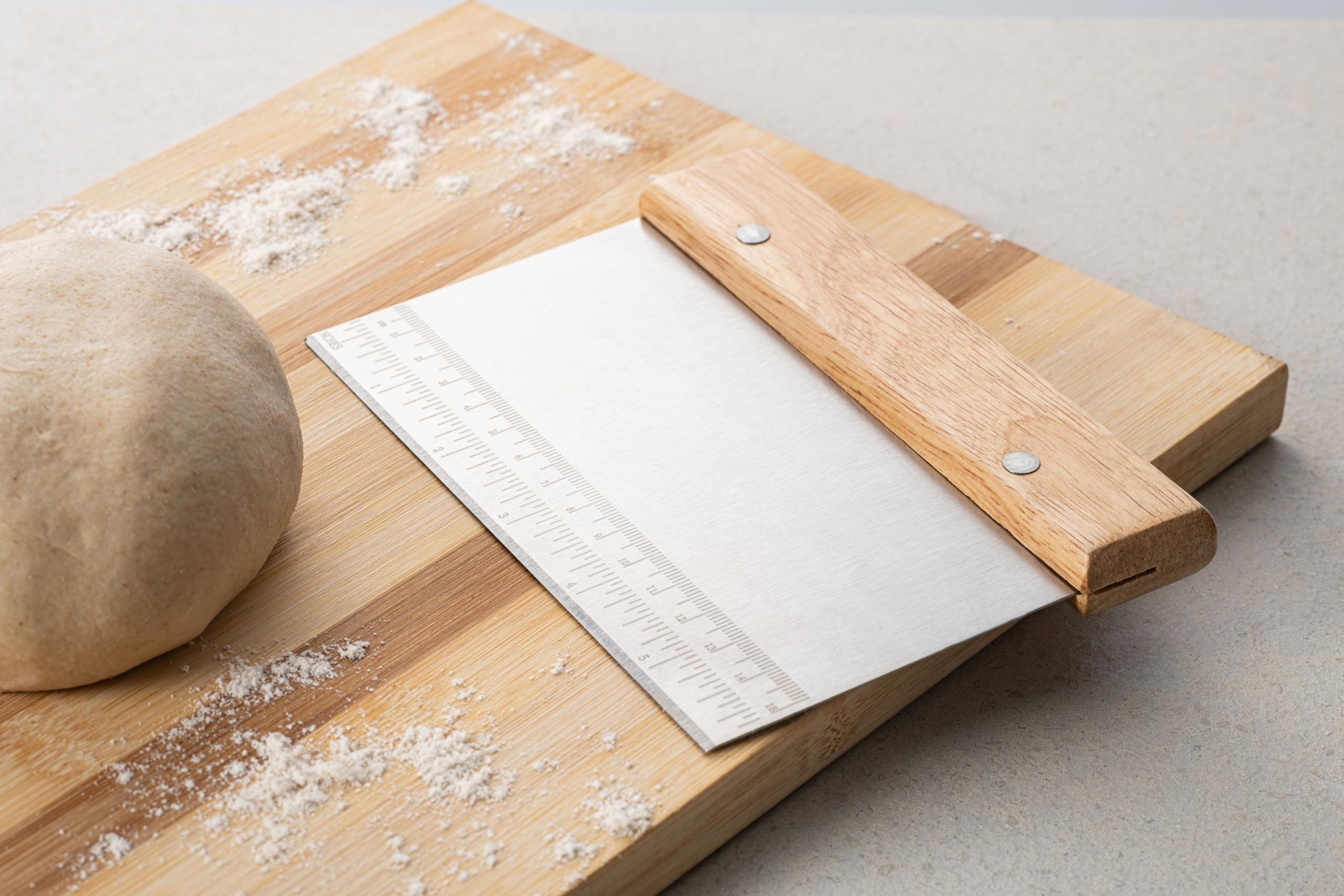 Zupa Stainless Steel Dough Scraper Chopper – Multi-Purpose Pastry Cutter for Dough, Pasta, Bread, Cake | Kitchen Tool with Wooden Handle & Scale Ruler | Baking Scrape Flour Knife | Square | (Silver)