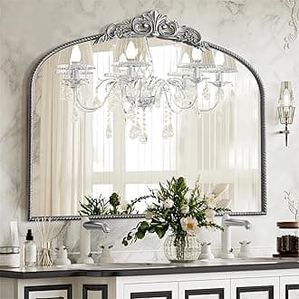 Micasso Antique Wall Silver Mirror: 40" x 30" French Baroque Vintage Mirror - Traditional Ornate Decorative Arched Mirrors for Wall/Bathroom/Entryway/Fireplace/Hallway - Home Decor for Living Room