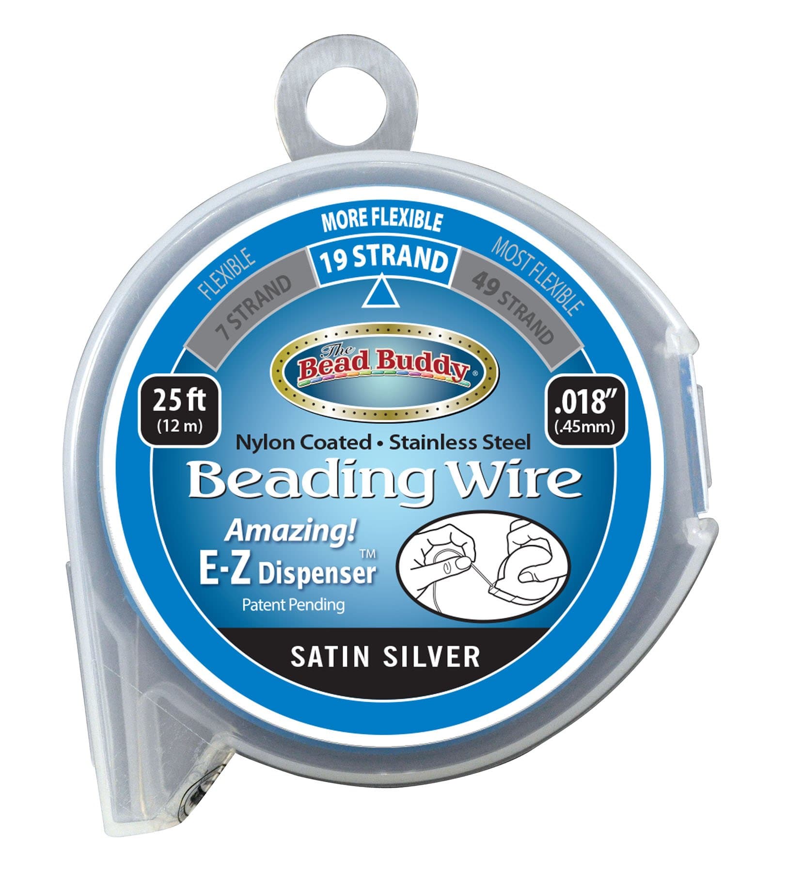Bead Buddy 19 Strand Beading Wire, Satin Silver 25ft 0.18"