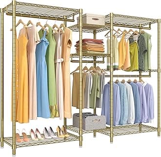 VIPEK Wire Garment Rack Heavy Duty Clothes Rack with 7 Adjustable Shelves & 4 Hanging Rods, Compact DIY Metal Clothing Rack 74.4" L x 17.7" W x 76.8" H, Max Load 600LBS, V6 Gold