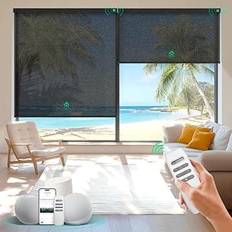 Motorized Roller Shades, Smart Blinds for Windows, Remote Automatic Window Shades, Electric Shades, Light Filtering, Compatible with Alexa Google Apple Home (Sunbeam-Tan LF)