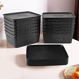Kuber Industries 12 Pcs Stackable Plastic Storage Box with Lid | H5 Multi-Purpose Basket for Storage - Ideal Home Organizers for Baby Dress, Stationary, Medicine & Pooja Items | Black