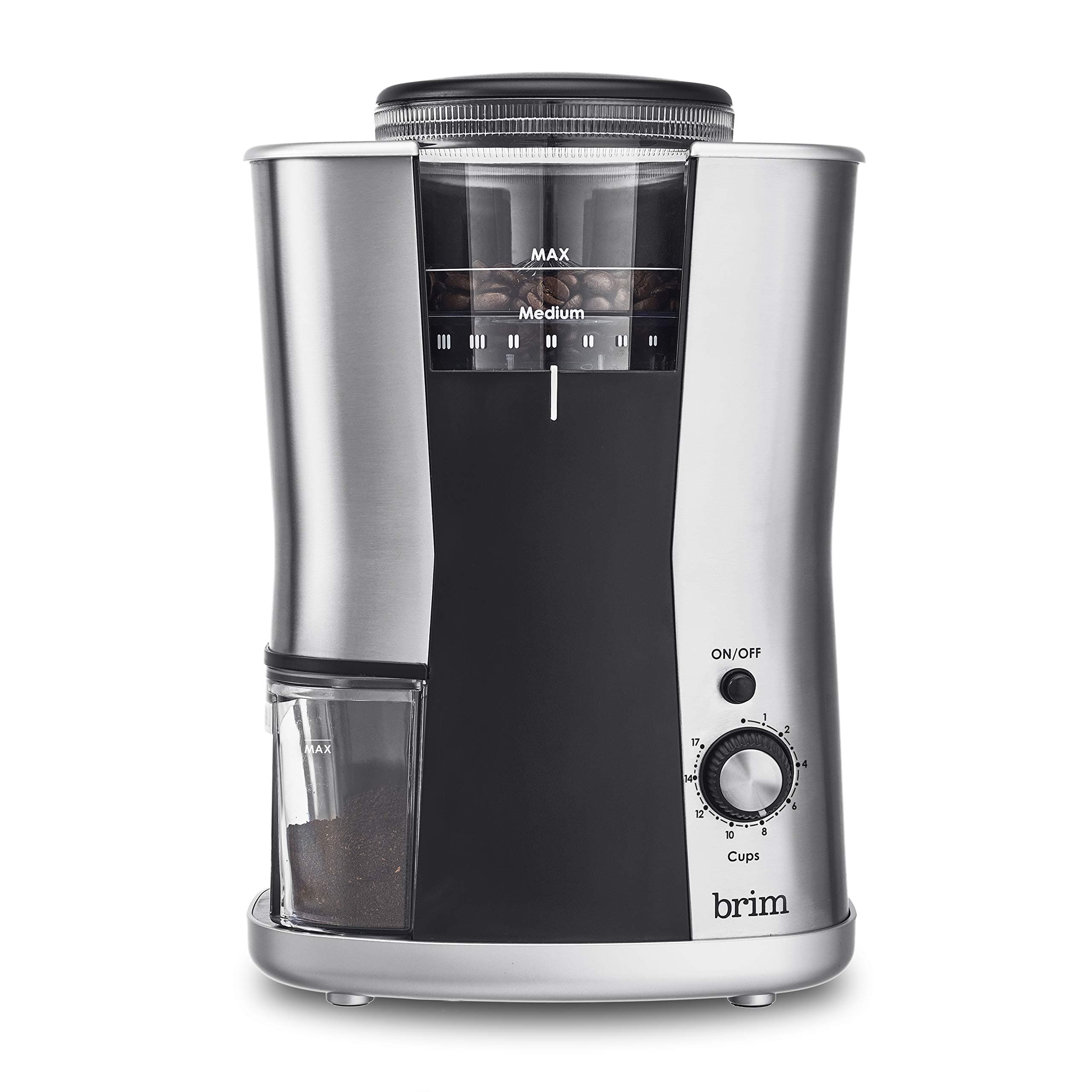 Conical Burr Coffee Grinder, Uniformly Grinds Beans for 1-17 Cups of Coffee, Features Removable Bean Container, 17 Precise Grind Size Settings, and Convenient Auto Shut Off, Stainless Steel/Black