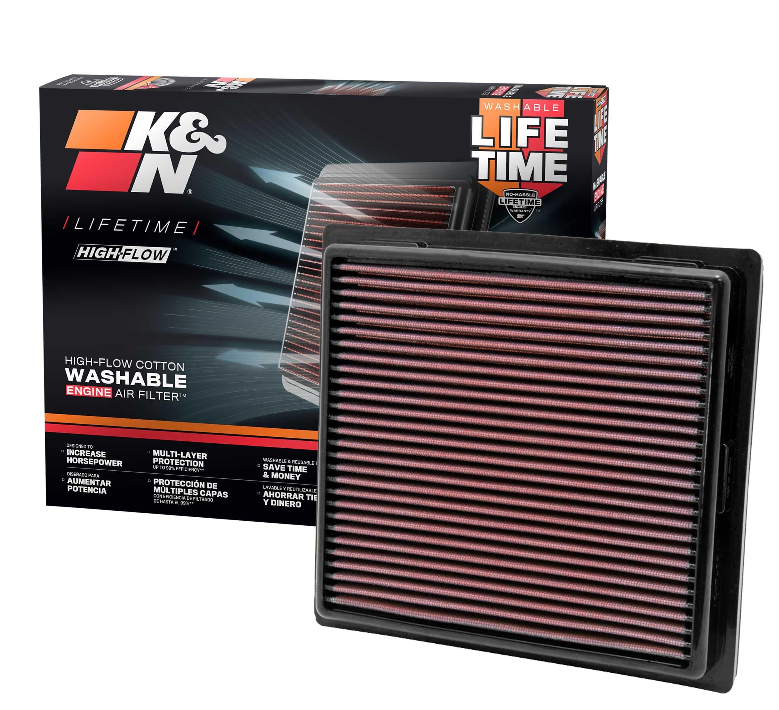 K&N 33-2457 High Performance Replacement Air Filter for 2011 Jeep Grand Cherokee/Dodge Durango 3.6L V6/5.7L V8