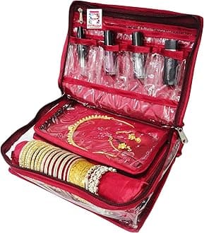 atorakushon Satin Makeup Jewellery Organizer Locker Box Set for Women and Girls for Necklaces Earring Ring Chains Case Cosmetic Travel Storage Bag (Maroon)