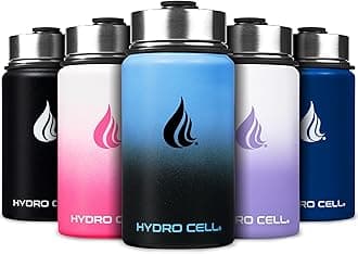 Hydro Cell Stainless Steel Insulated Water Bottle with Straw - for Cold & Hot Drinks - Metal Vacuum Flask with Screw Cap and Modern Leakproof Sport Thermos for Kids & Adults (Blue/Black 14oz)