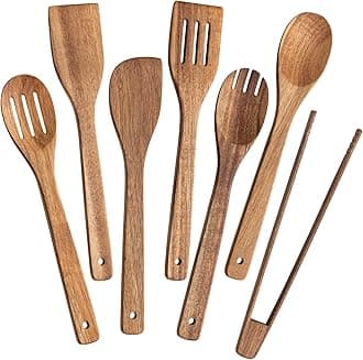 Wooden Spoons for Cooking 7-Piece, Kitchen Nonstick Wood Cooking Utensils Set,Wooden Spatula Spoon for Cooking, Brown