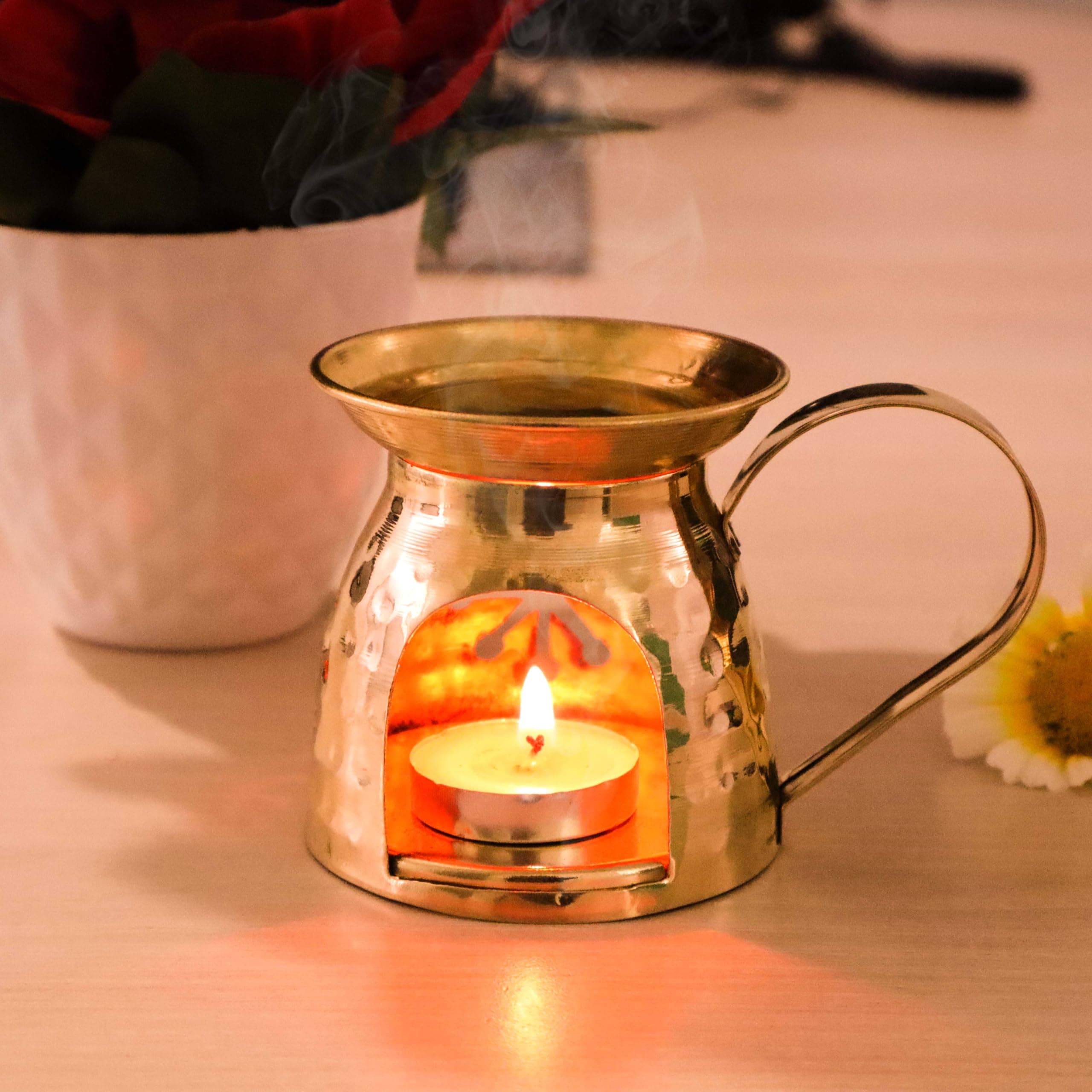 Pure Source India Brass Aroma Burner/Candle Burner/Oil Diffuser/Dhoop Dani (Gold) (3.25inch)