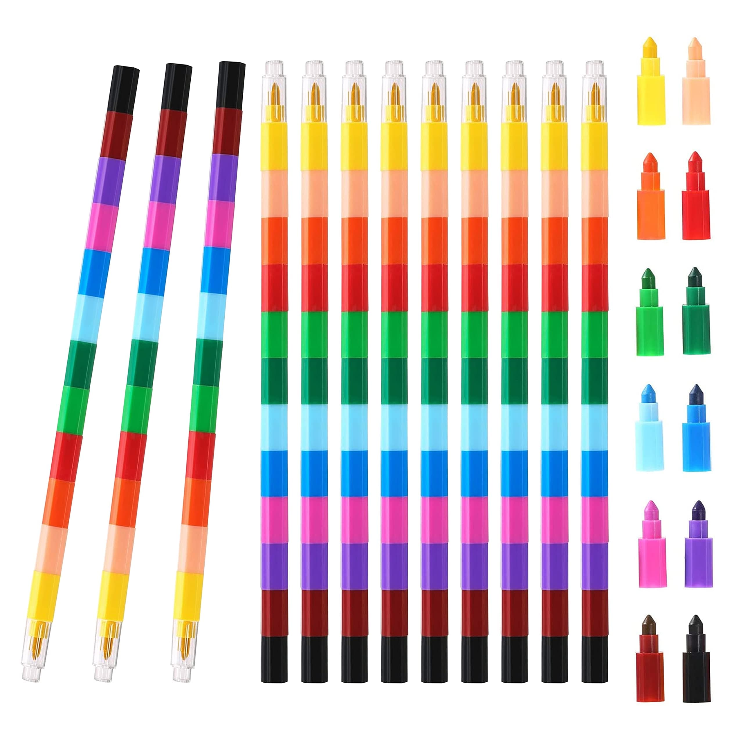 Crayons 6-12 Pieces Stacking Crayons, Kids Creative Building Blocks Graffiti Pens, Building Blocks Crayon Cute Pens, Painting Drawing Stationery (12)