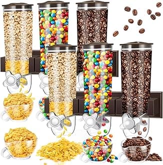Nitial 2 Pieces Cereal Dispenser Wall Mounted 4.5L Triple Candy Machine Grain Dispenser with Cup Triple Dry Food Snack Wall Mount Cereal Storage Container for Kitchen Food Store Coffee Beans Store