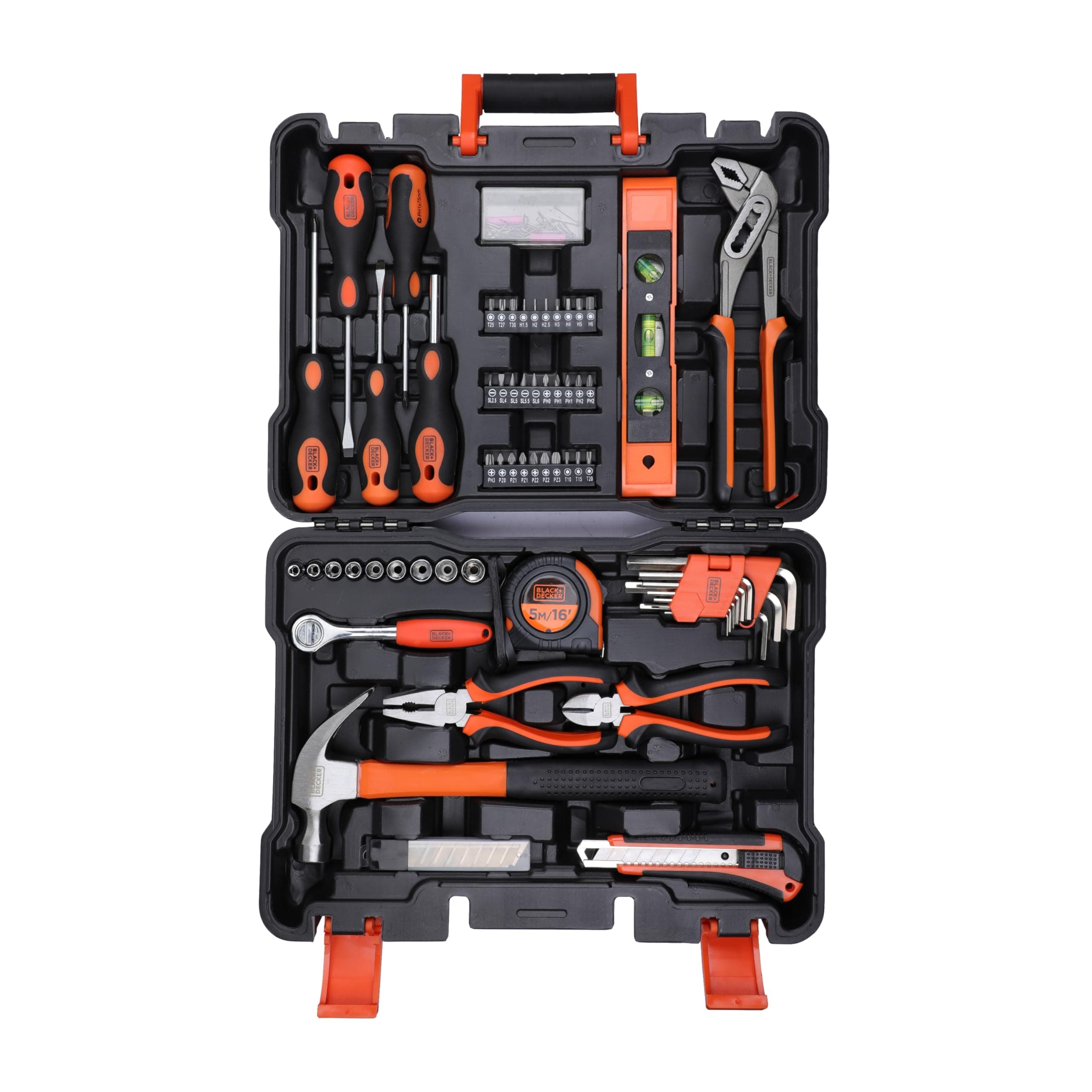 BLACK+DECKER BMT154C Hand Tool Kit for Home & DIY Use (154-Piece) - Includes Screwdriver, Wrench, Ratchet, Utility Knife, Saw, Claw Hammer, Measuring Tape and Plier, ORANGE & BLACK