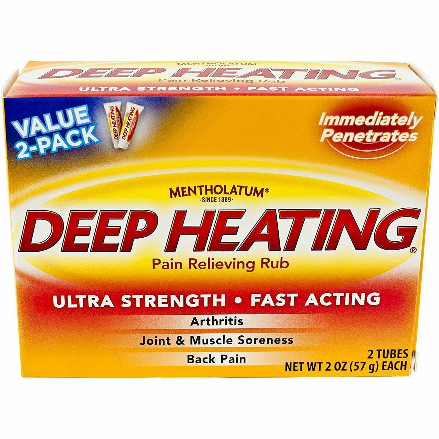 Mentholatum Deep Heating Pain Relieving Rub, Ultra Strength, 2 Tubes each, Pack of 5