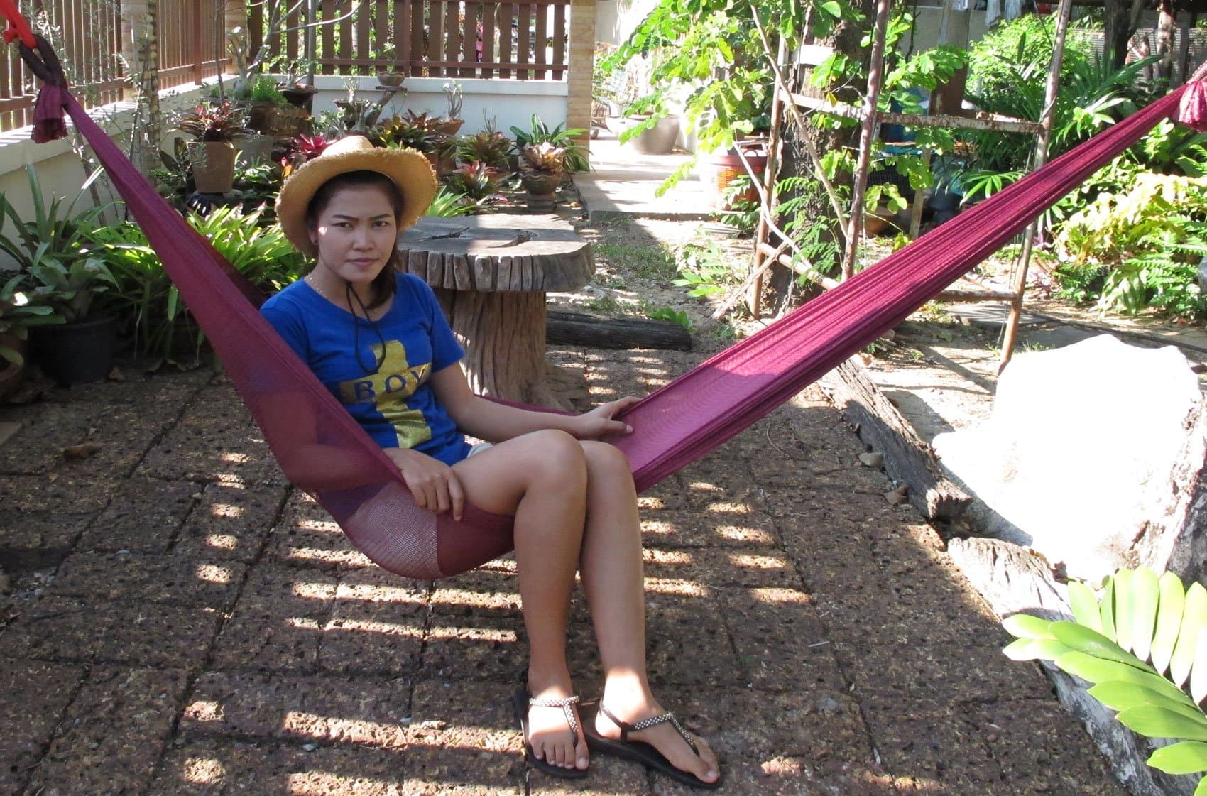 THAI SILVER WooW! Very Good!! Portable Nylon Hang Mesh Net Outdoor Travel Camp Hammock Garden Sleeping Bed. Size Long 106 Inch.