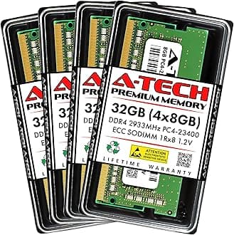 A-Tech 32GB Kit (4x8GB) DDR4 2933MHz PC4-23400 ECC SODIMM 1Rx8 Single Rank 1.2V 260-Pin RAM Memory Upgrade Modules for Microserver, Workstation, and Networking Platforms