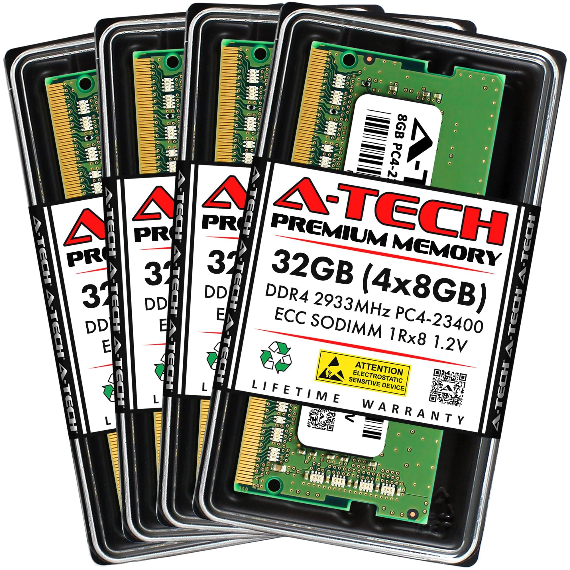 A-Tech 32GB Kit (4x8GB) DDR4 2933MHz PC4-23400 ECC SODIMM 1Rx8 Single Rank 1.2V 260-Pin RAM Memory Upgrade Modules for Microserver, Workstation, and Networking Platforms