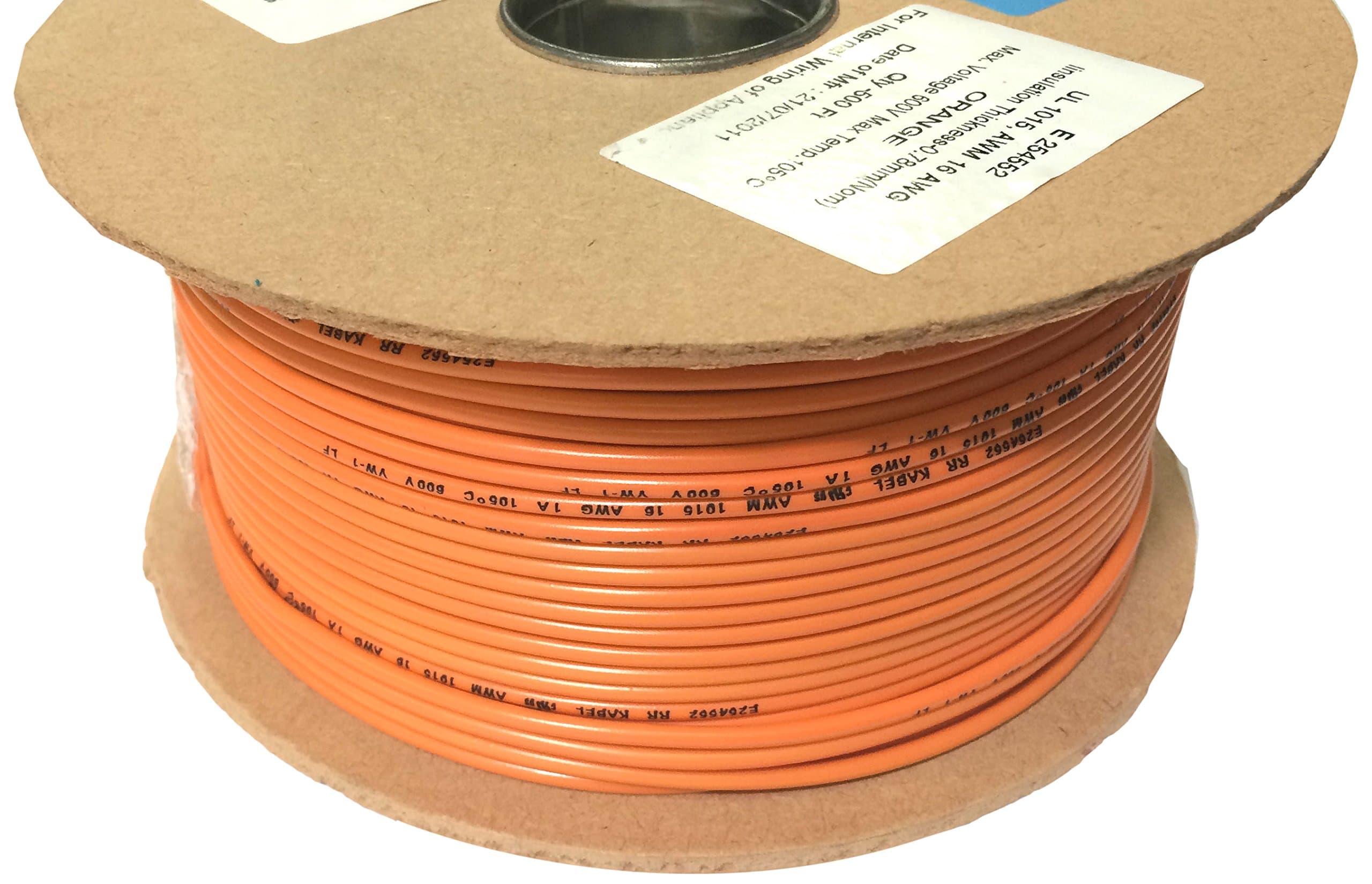 UL1015-16AWG-ORANGE-500 FT UL 1015 Stranded Copper Wire, 16 AWG, 600V, 500', RAL 2003 Color Code, Orange