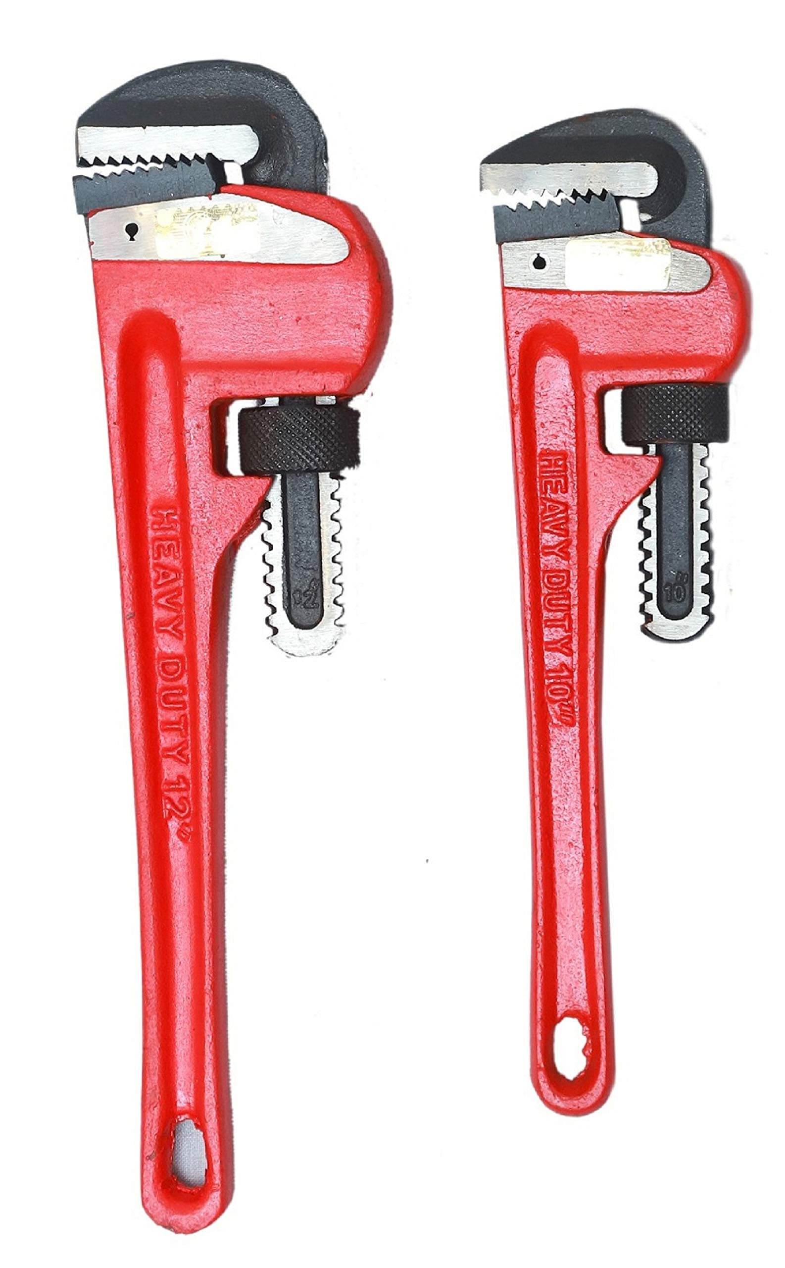 GLOBUS 321 Adjustable HEAVY DUTY PIPE WRENCH 10", 12" SET OF 2 PCS.Large Torque, Easy to Adjust, Strong Clamping, Thick Body. Hand tools.(Easy-grip pipe wrench tool)