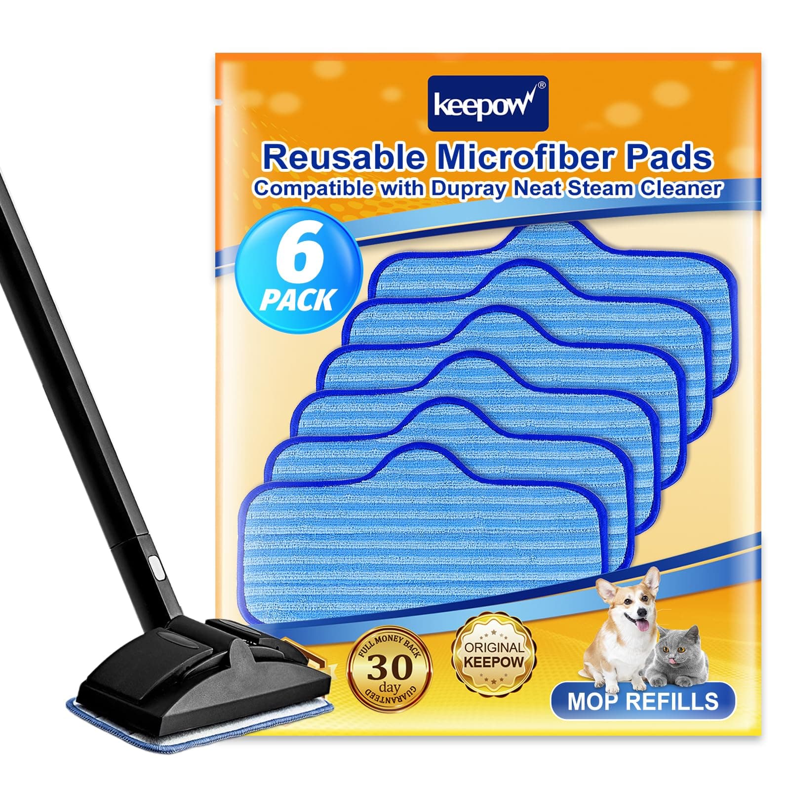 KEEPOW Microfiber Pads for Dupray Neat Steam Cleaner 6 Pack Washable Pads