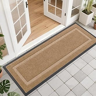 OLANLY Front Door Mat Indoor Outdoor Entrance, Waterproof All-Season, All-Weather Doormat, Sturdy Natural Rubber, Fade Resistant, Low Profile, Easy Clean Patio Porch Entryway Mat, 47x17, Light Brown