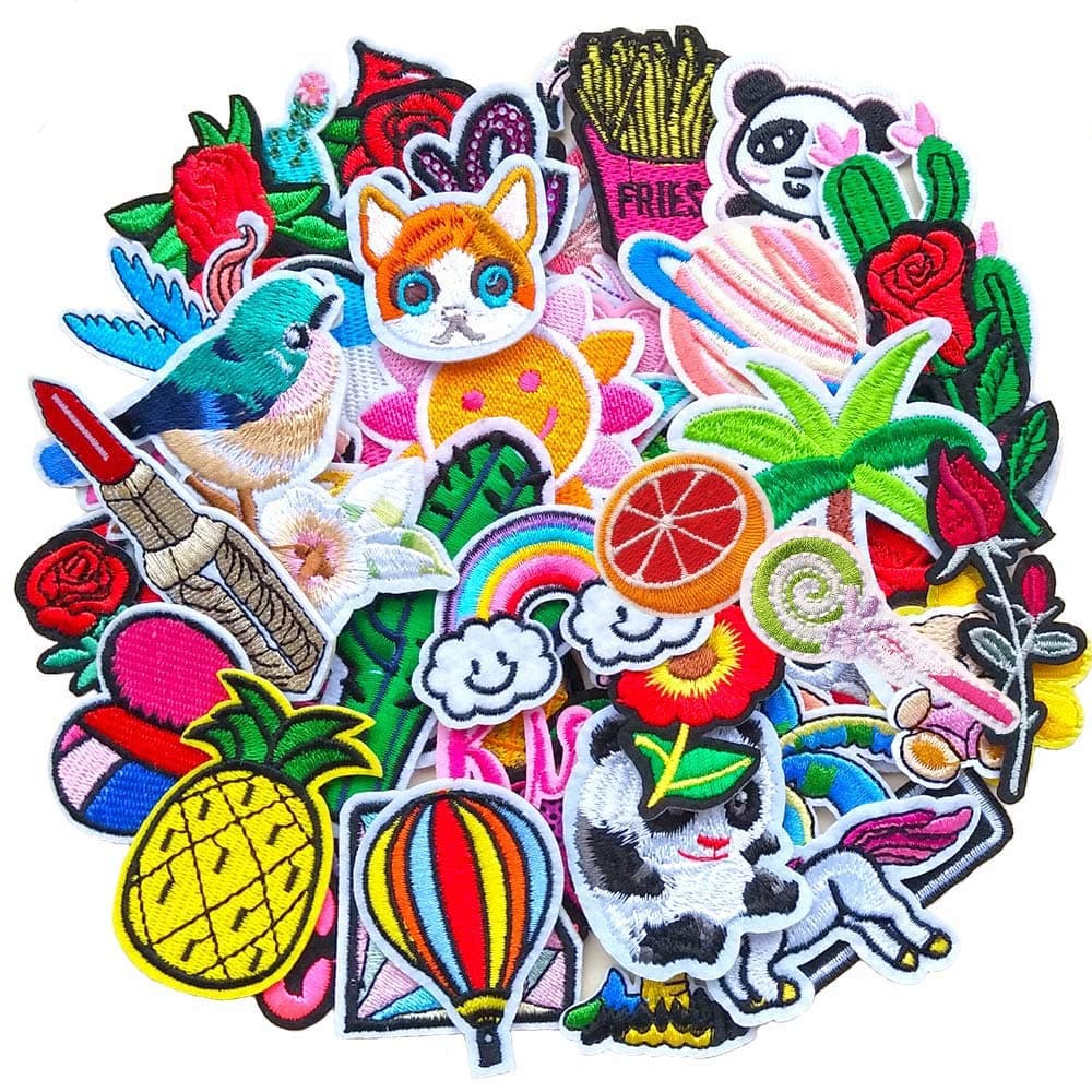 48pcs Random Assorted Styles Sewing on/Iron on Embroidered Patches Clothes Dress Hat Pants Shoes Curtain Sewing Decorating DIY Craft Embarrassment Applique Patches(Assorted 48pcs)