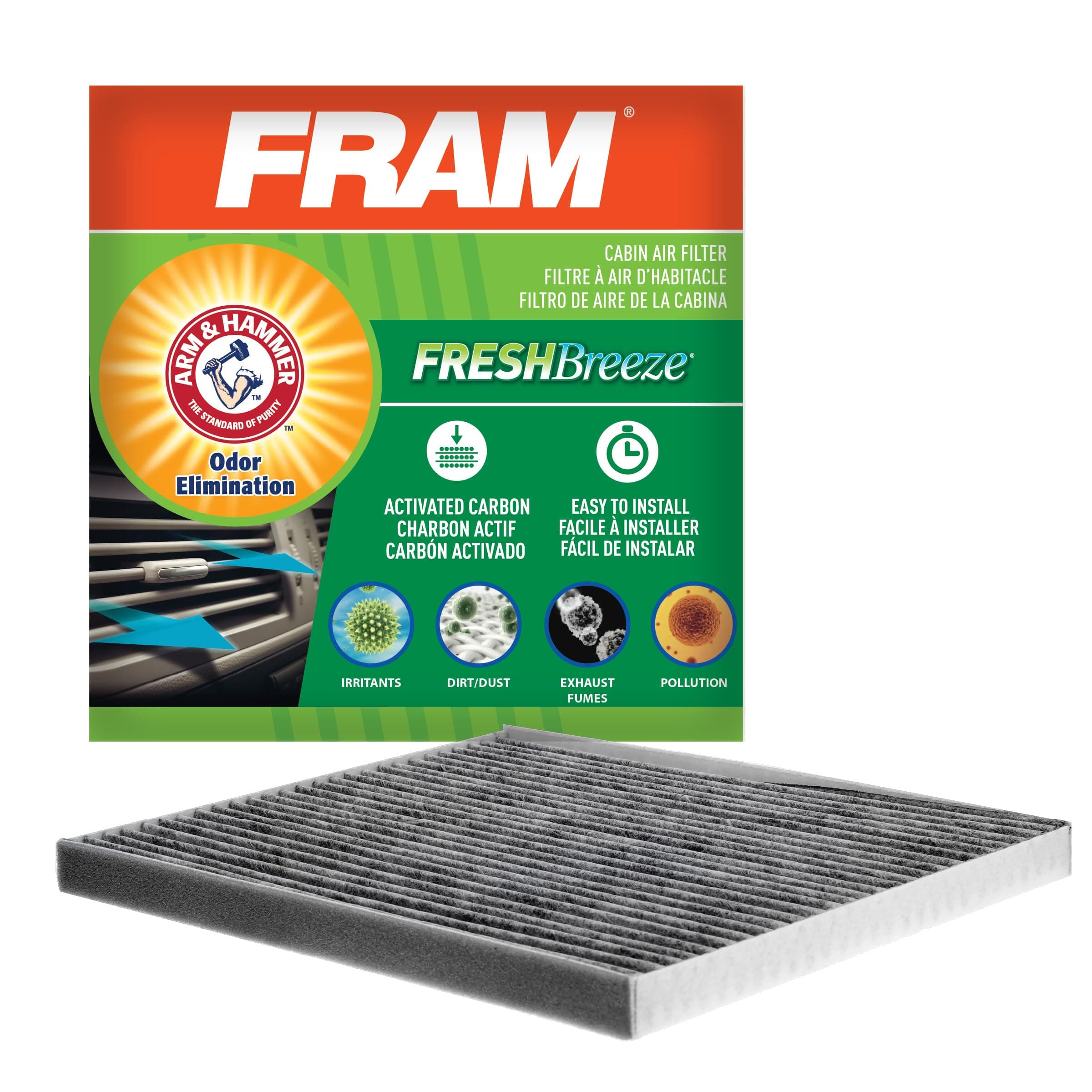 FRAM Fresh Breeze Cabin Air Filter Replacement for Car Passenger Compartment w/ Arm and Hammer Baking Soda, Easy Install, CF11776 for Select Infiniti and Nissan Vehicles