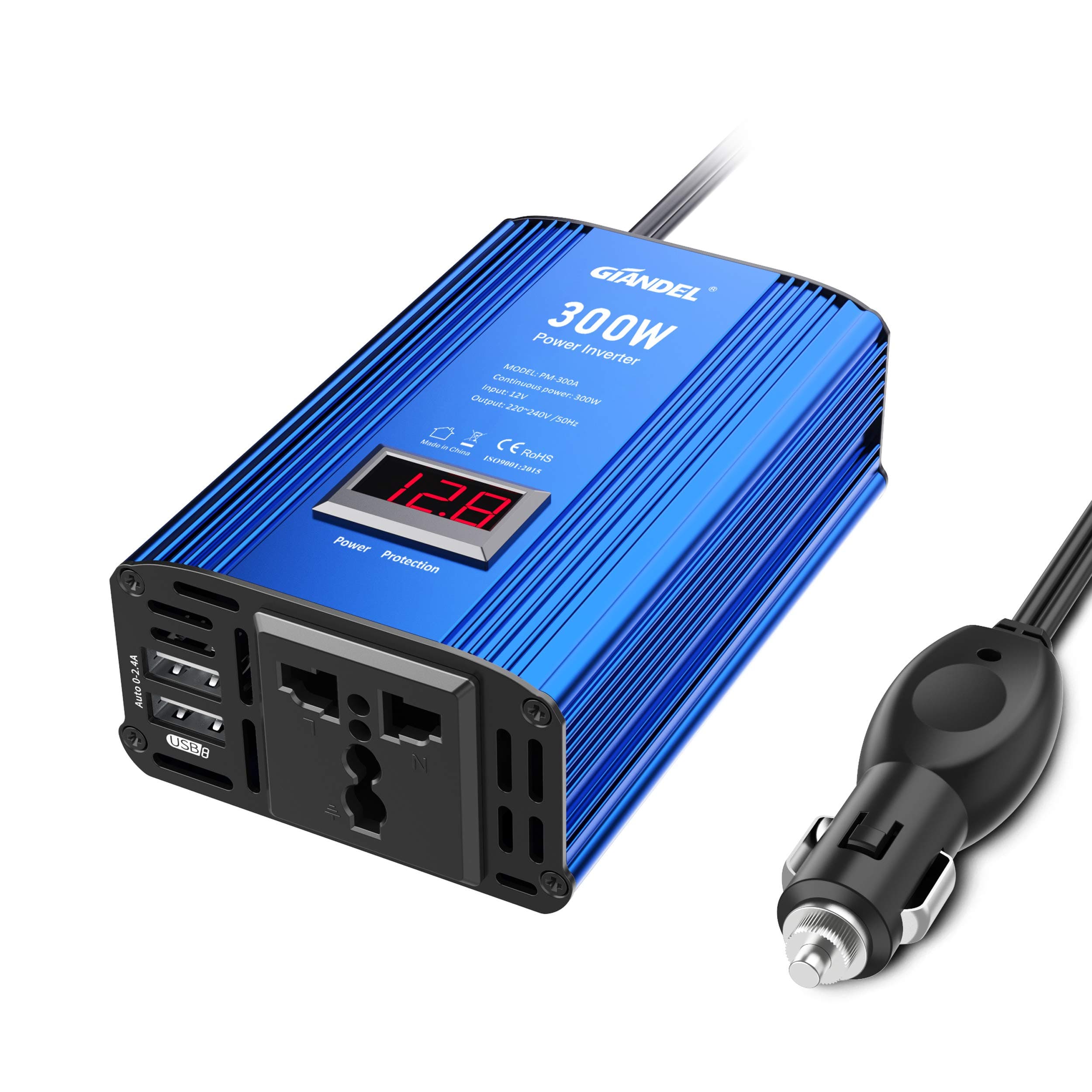 Car Power Inverter 300W Modified Wave DC 12V to 240V 230V AC Car Inverter with 4.8A Dual USB Car Adapter with LED Display