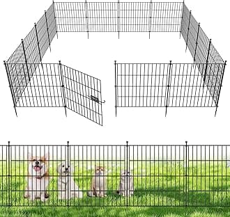 10 Panels No Dig Decorative Outdoor Garden Fence with Gate for Yard, 24 in(H) X 20 ft(L) Animal Barrier Fencing Rustproof Metal Wire Panel Border for Dog, Rabbits, and Patio Temporary Ground Stakes