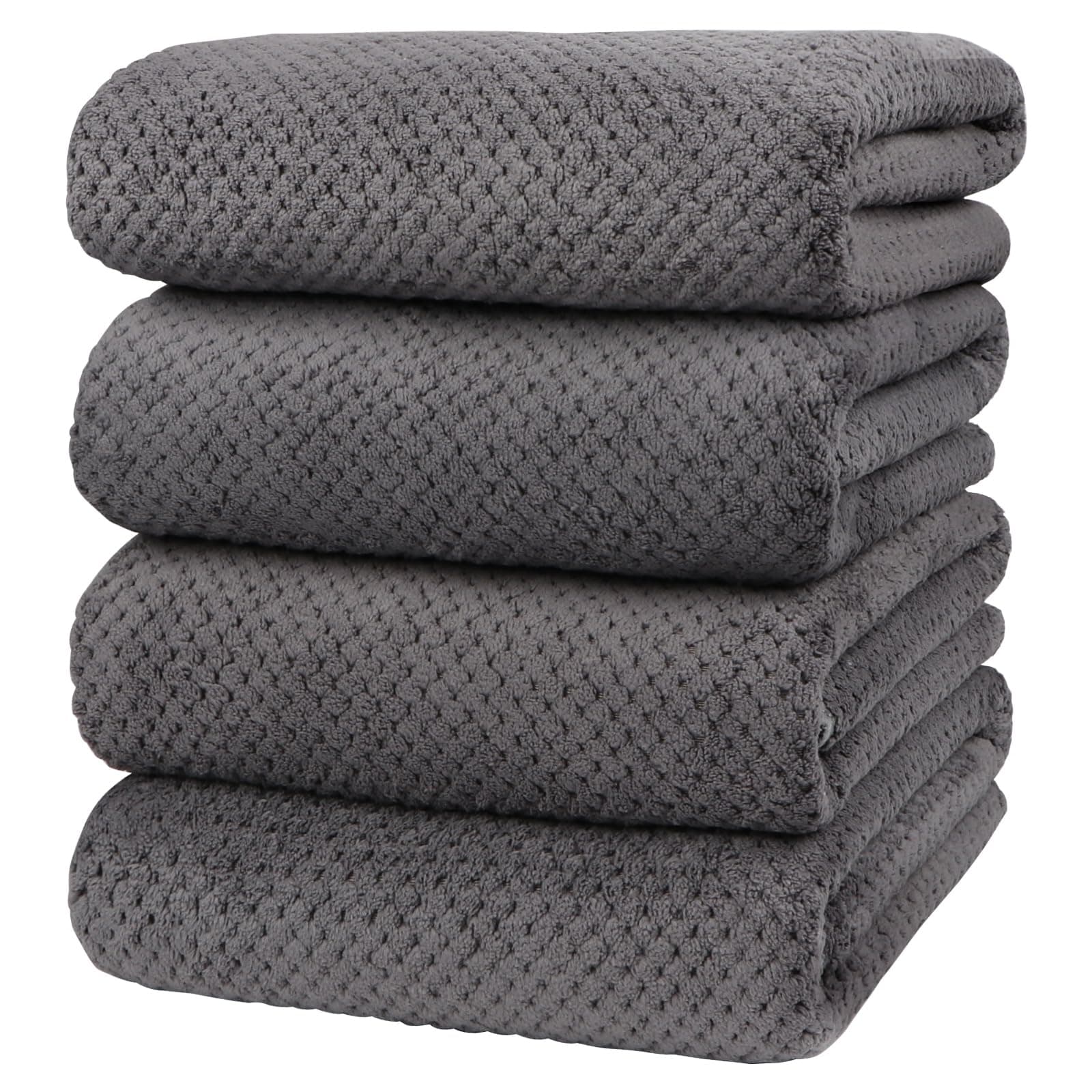HOMEXCEL バスタオル 4枚セット マイクロファイバー ウルトラソフト 高吸収性 バスタオル 軽量 速乾 タオル ボディ スポーツ ヨガ スパ フィットネス グレー