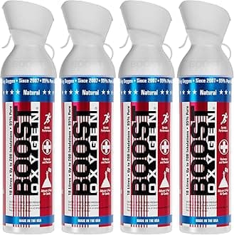 Boost Oxygen 4 Pack 10-Liter Special Edition Stars & Stripes Portable Pure Canned Canister Bottle for High Altitudes, Athletes, & More, Natural