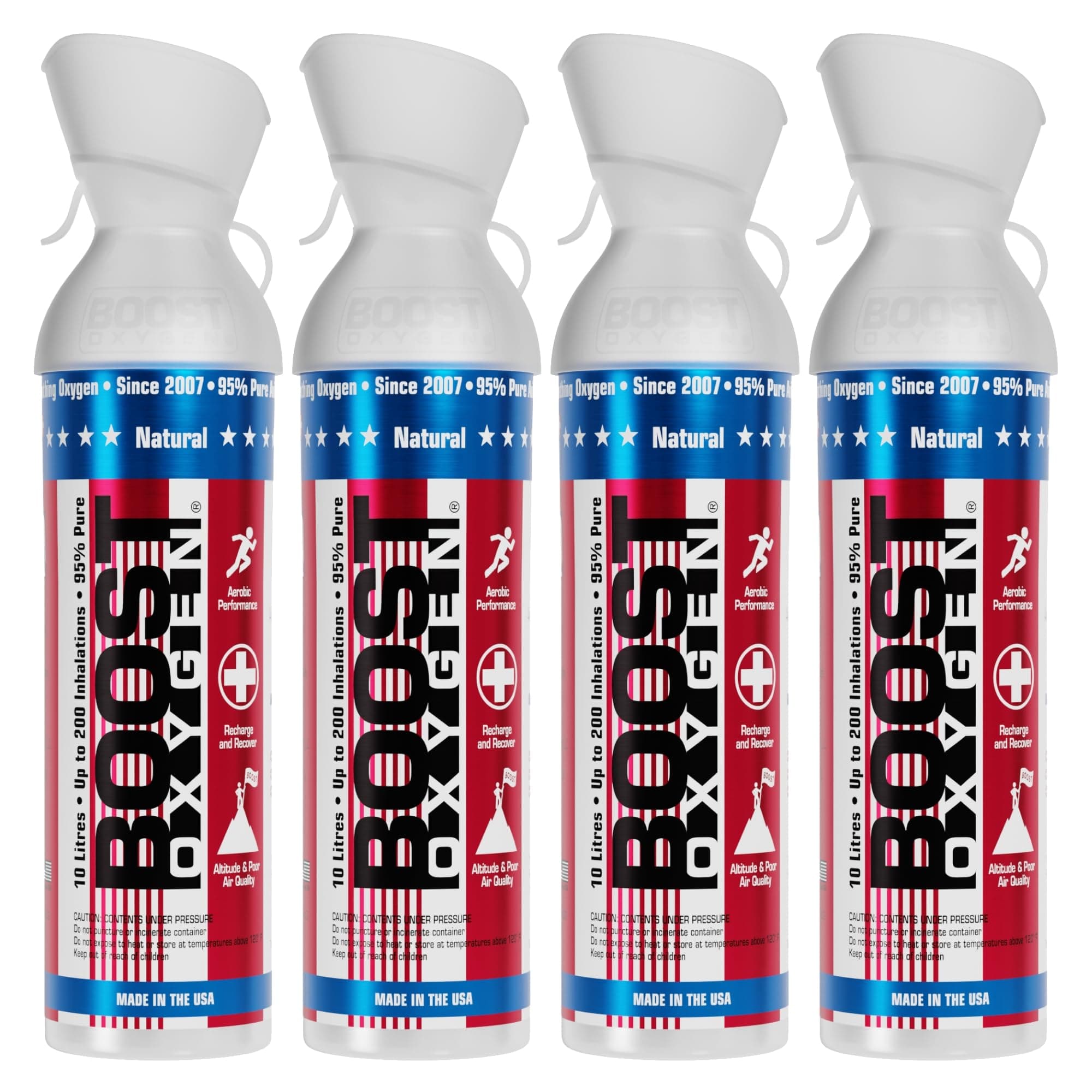 4 Pack 10-Liter Special Edition Stars & Stripes Portable Pure Canned Canister Bottle for High Altitudes, Athletes, & More, Natural