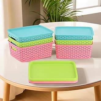 Kuber Industries 6 Pcs Stackable Plastic Storage Box with Lid | H3 Multi-Purpose Basket for Storage - Ideal Home Organizers for Baby Dress, Stationary, Medicine & Pooja Items | Multicolor