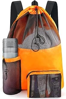 Swim Mesh Beach Bag, Waterproof Gym Bags for Women and Men, Large Pool Bag Swimming Gear Drawstring Backpack