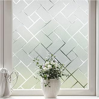 Frosted Window Privacy Film Static Cling Non-Adhesive for Glass Windows, Heat Control UV Blocking Sun Blocking Anti Glare, Day and Night Bathroom Home Office Cover, 17.5"x78.7"