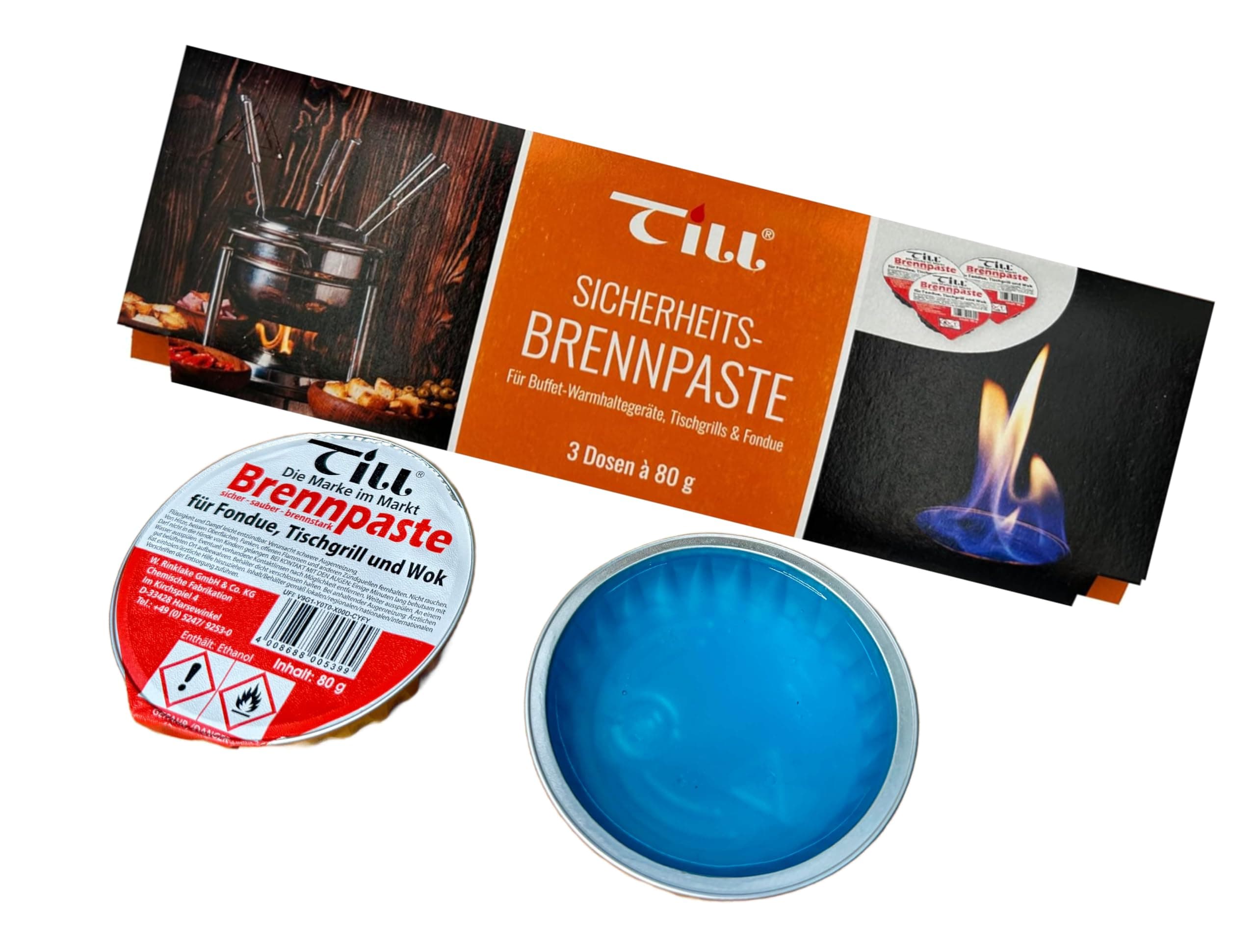 Till Fuel paste for fondue, table grill, hot stone - 3x 80g portion - Safe and clean - Highly flammable