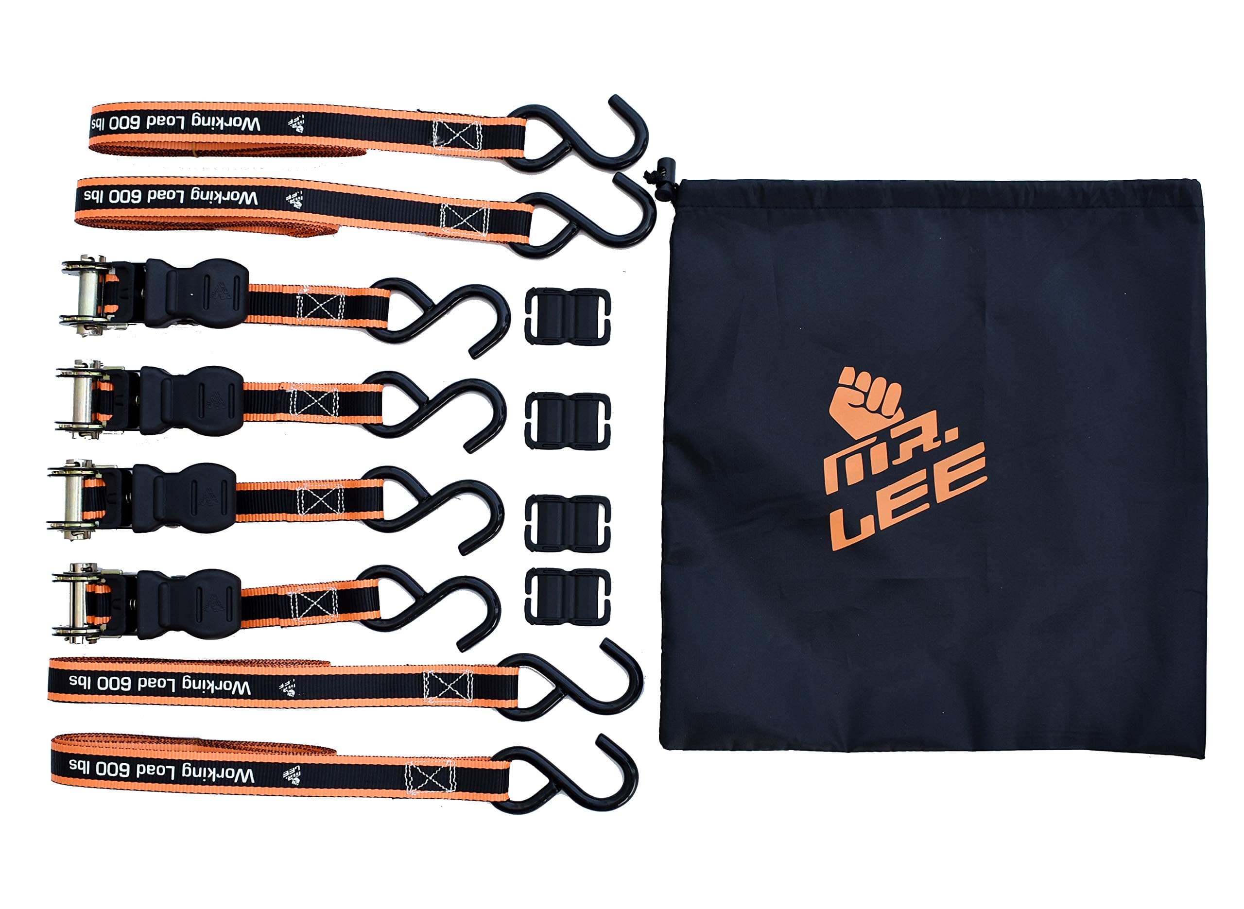 Mr. Lee WT-02016 Ratchet Tie Down Straps 12 X 1 Breaking Strength 1,800lbs, S Hooks 4PK, Trailer Tie Downs, Cargo Straps, Motorcycle Tie Downs, Truck Tie Downs, Car Tie Down Straps