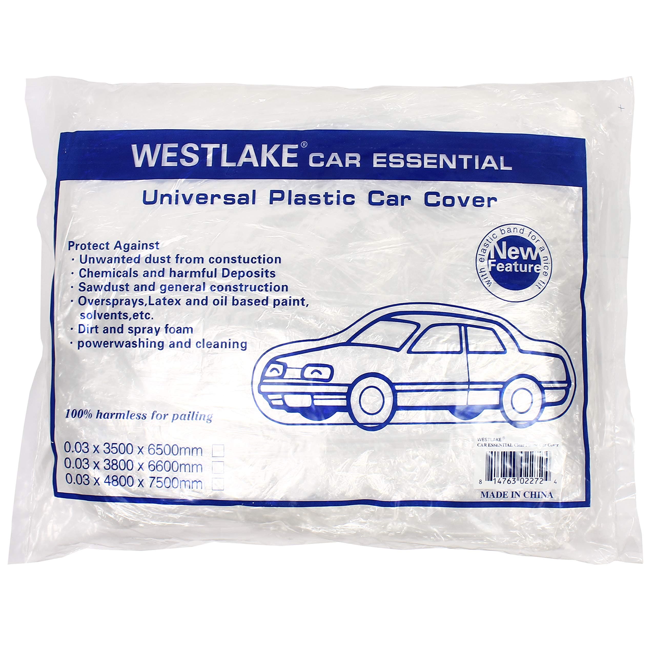West LakeCar Essential Universal Disposable Clear Plastic Car Cover Shield Rain Snow Hail Dust Garage Great for SUV, Sedan, Sport Cars, Antique Cars, etc.