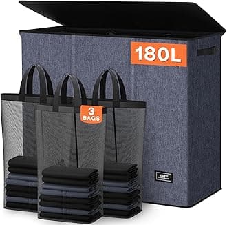 - SOLEDI 180L 3-Section Laundry Hamper with Lid, Extra Large Dirty Clothes Basket with Sturdy Handles for Laundry Room & Bedroom - Durable Organizer for Sorting Laundry