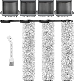 E.LUO Roller Brush and Filter Replacement Compatible with Tineco Floor One S7 Pro Cordless Vacuum Cleaner Replacement Parts Include 3 Brush Rollers, 4 Filters, 1 Clean
