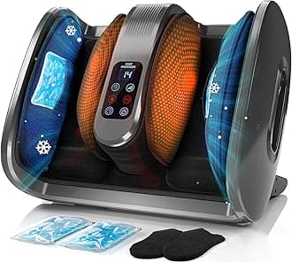 SUMELL Foot Massager with Heat & Ice Therapy-Shiatsu Foot Massager for Neuropathy, Circulation, Plantar Fasciitis Relief-Deep Kneading Rolling, Gel Pack+Footmuffs Offered, Gift Idea for Parents-Gray